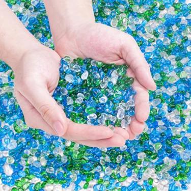 Imagem de Keedolla Pedras de vidro de aquário de mistura verde de 1,4 kg Betta para aquário de peixes, pedras preciosas de vidro de cascalho de aquário para fonte planta suculenta pedra decorativa de seixos de