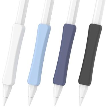 Imagem de FAFALITHIC Pacote com 4 cabos de silicone compatíveis com Apple Pencil 2ª geração, Apple Pencil USB-C e Apple Pencil Pro ergonômico iPencil Grip (branco/azul/azul médio/preto)