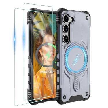 Imagem de Gritup Capa para Samsung Galaxy-S23 com Magsafe, 2 × protetor de tela | Capa magnética para celular S23 anti-impressão digital de grau militar à prova de choque para Galaxy S23 cinza
