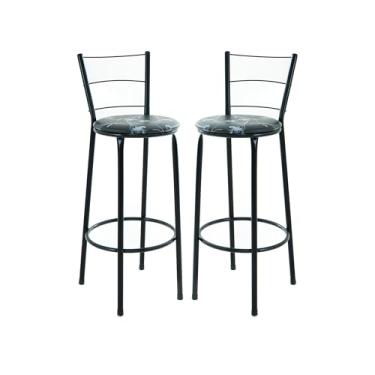 Imagem de Kit 2 Banquetas Altas 3 Arames, 70 cm, para Cozinha e Balcão, Acabamento Preto, Assento em Junco (PRETO FLORIDO)