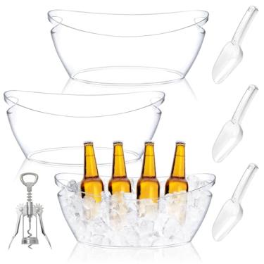 Imagem de JarThenaAMCS 3 baldes de gelo transparentes de 6L com 3 colheres e abridor de garrafa de vinho de metal grande balde de gelo de plástico tigela de champanhe para festa bar cerveja bebidas suprimentos