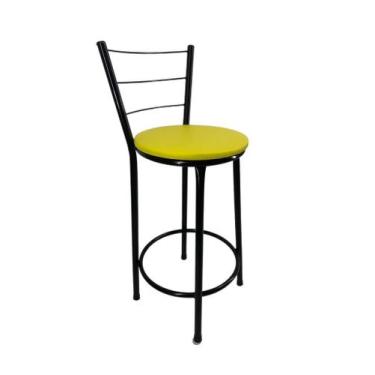 Imagem de Banqueta Banco Média Preta Encosto Bar Balcão Cozinha Bistrô - FortMix