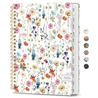 Imagem de Agenda 2026, agenda de planejamento semanal e mensal para mulheres, janeiro de 2026 a dezembro de 2026, livro de agenda de planejamento de capa dura com abas, encadernação em espiral, bolso interno