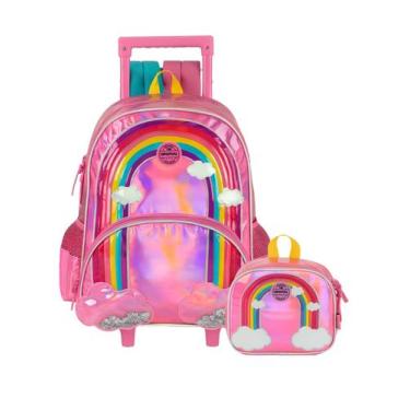 Imagem de Kit Escolar Arco-Íris Mochila Costas Rodas + Lancheira - UP4YOU, Pink