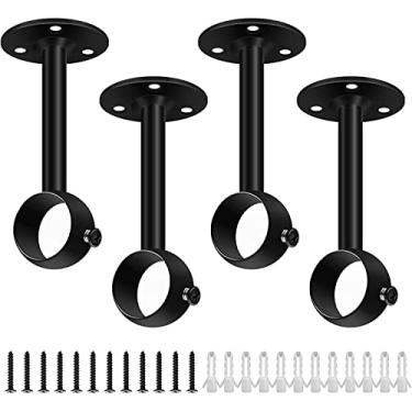 Imagem de Suporte de montagem de teto para varão de cortina, suportes de haste de 2,54 cm preto para suporte de armário, suporte de terminais de chuveiro, suportes de varão de teto para persianas, pacote com 4