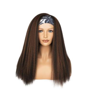 Imagem de Peruca de cabeça Aminow Kinky Straight Straight Synthetic 50cm para mu