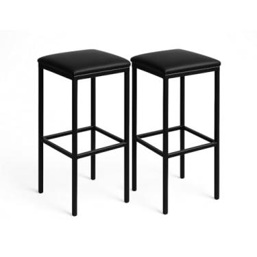 Imagem de Kit 2 Banqueta Alta Dubai 75cm Estrutura em Aço com Assento Estofado Preto – Cozinha, Bar e Área Gourmet