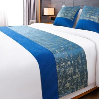 Imagem de Tapete de cama de hotel para cama de corredor, colcha moderna, decoração de quarto, manta de cama luxuosa, toalha de cama macia para cama de solteiro queen size - Azul||Apenas 2 fronhas 50 x 50 cm