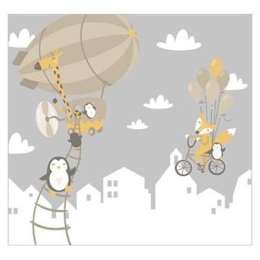 Imagem de Papel de Parede Adesivo Infantil Animais Balão Quarto Bebe - 739pcp - 