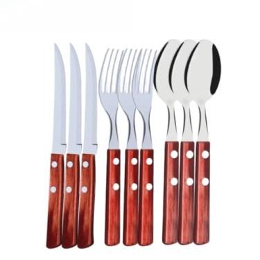 Imagem de Conjunto de Talheres de 36 PeçAs, 12 Colheres, 12 Garfos, 12 Facas de AçO InoxidáVel com Cabos de Madeira, Conjunto de Talheres Multiuso(6 FACA 6 GARFO 6 COLHER)