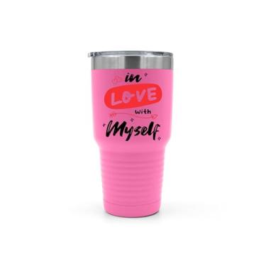 Imagem de SpreadPassion Copo In Love with Myself, caneca de viagem motivacional de aço inoxidável, caneca de aço inoxidável de 850 g, ideia de presente de aniversário e Natal (rosa)