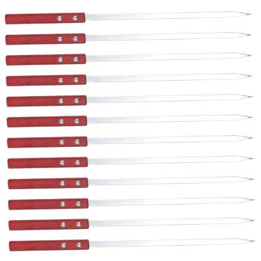 Imagem de Espetos de metal para espetos de churrasco, 12 peças de aço inoxidável de 40,6 cm com cabo de madeira para grelhar carne, frango, camarão, vegetais e mais decoração.
