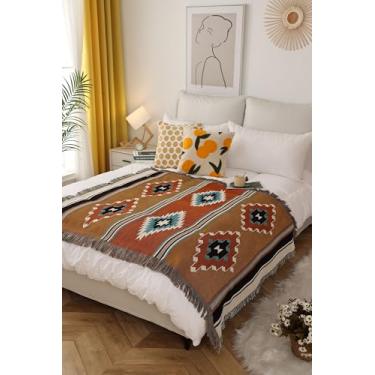 Imagem de Cobertor com estampa asteca, boho, macio, sherpa, tradicional, sudoeste, navajo, estilo tribal, quente, para acampamento, ao ar livre, leve, aconchegante, cobertor boêmio, para sofá, cama, 129,5 x 160