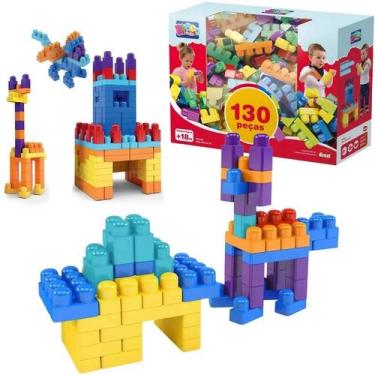 Imagem de Blocos De Montar Infantil 130pçs Encaixe Brinquedo Educativo - Dismat,