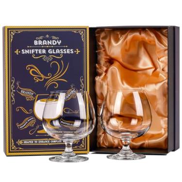 Imagem de Conjunto de 2 copos de conhaque de cristal sem chumbo com caixa de presente – copos premium de haste curta para brandy, uísque, bourbon, uísque, uísque, uísque, uísque, rum, armagnac, restaurantes e