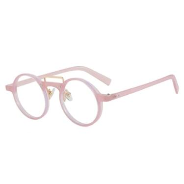 Imagem de HCHES Óculos de sol redondos pequenos da moda, femininos, com lentes degradê UV400, retrô, rebites, punk, masculino, armação transparente (rosa gelatinoso transparente)
