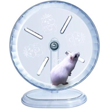 Imagem de lazYYzal Roda silenciosa para hamster, acessórios de rodas de exercício super silenciosas, rodas de corrida silenciosas, suporte ajustável para ratos hamsters ou outros animais pequenos (transparente