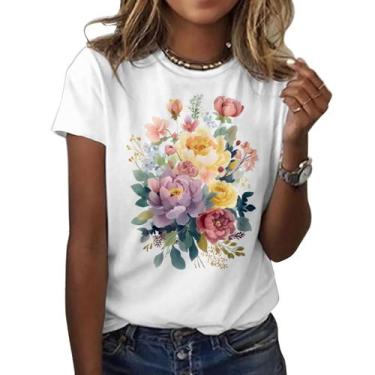 Imagem de Camiseta feminina ZOCANIA com estampa floral, mistura de algodão, blus