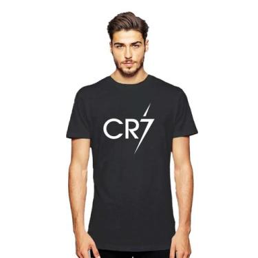 Imagem de Camiseta CR7 com design de futebol dourado e branco para adultos e cri