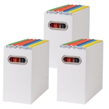 Imagem de Tcbelosion Caixa organizadora de arquivos dobrável com alça, organizador de arquivos para casa ou escritório, pequena caixa de arquivos portátil (2 pacotes, preto) (branco, 3 pacotes)