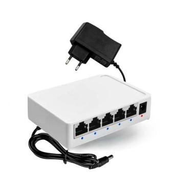 Imagem de Switch Hub 5 Portas Rj45 Gigabit 10/100/1000mbps Lan Com Fonte Bivolt 