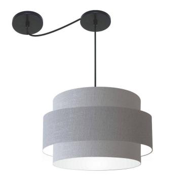 Imagem de Lustre Sala De Jantar Com Desvio Vivare Md-4400 Cúpula Em Tecido 55cm Rustico-cinza 127/220v