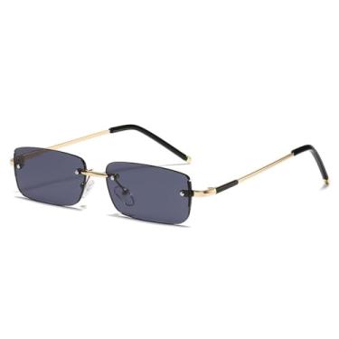Imagem de Óculos de sol masculino sem aro, armação pequena, lentes coloridas, moderno, cinza dourado, 13,8 cm