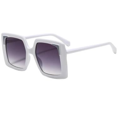 Imagem de Óculos de sol femininos retrô com armação grande e gradiente, armação personalizada, moderno, versátil, masculino, UV400 (branco e cinza)