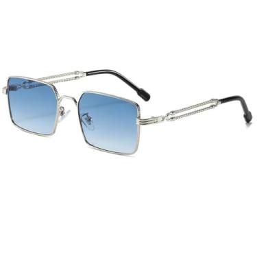 Imagem de Óculos de sol retrô com armação de metal, unissex, fashion, transparente, com lentes degradê, proteção UV400, estilo punk (prata-azul-claro)