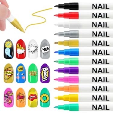 Imagem de Conjunto de 12 canetas de arte de unhas de 0,5 mm, canetas Kalolary 3D para esmaltes de unhas com ponta de graffiti, pincel de delineador de pintura para arte de unhas DIY e ferramentas de manicure