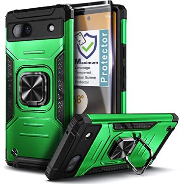 Imagem de NZND Capa compatível com Google Pixel-7a, verde | com protetor de tela de vidro temperado | Suporte de anel de suporte magnético e de grau militar para carro com proteção total