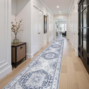Imagem de xilixili Tapete de corredor lavável de 6 x 40 cm - Antiderrapante Longo Vintage Corredor Tapete para Cozinha Resistente a Manchas Tapete Impermeável para Sala de Estar Entrada Quarto Lavanderia Azul