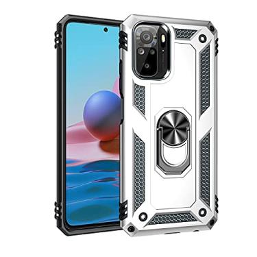 Imagem de SORAKA Capa para Xiaomi Redmi Note 10S com suporte de anel capa armadura Redmi Note 10 4G capa traseira de policarbonato rígido com placa de metal para suporte magnético de telefone carro prata