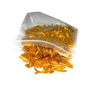 Imagem de 50 gramas de 1200 contas de semente de tubo de vidro econômicas de 6 mm de comprimento para joias, mosaicos e outros artesanatos (laranja escuro forrado com prata)