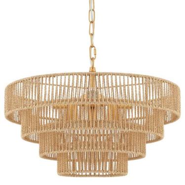 Imagem de Luminária pendente ELYCCUPA 6-Lights Tecida à Mão em Rattan com 50 cm 