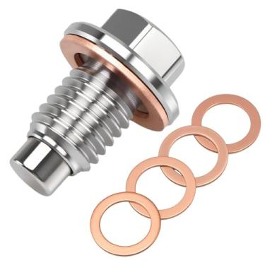Imagem de KPALAG Bujão de drenagem de óleo magnético de aço inoxidável M12*1,75 (com 4 juntas de cobre extras, vedação antivazamento