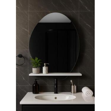 Imagem de Prateleira Mdf Branca Com Espelho Elegante Hall Entrada 80Cm - Móveis 