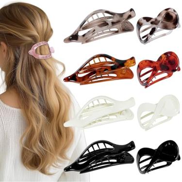 Imagem de 8 peças de grampos de cabelo planos franceses para mulheres, grampos de garra de tartaruga para cabelos grossos e finos, garra de cabelo antiderrapante, prendedores de cabelo de fixação forte