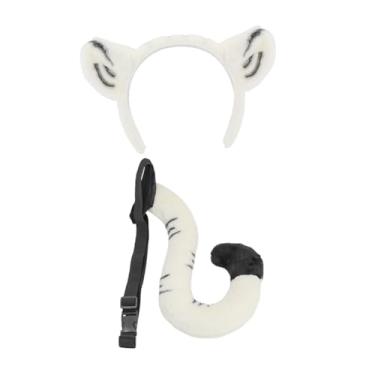 Imagem de UGPLM Conjunto de orelhas, faixa de cabeça e cauda, ​​cauda longa de pelúcia para desfiles de moda, presentes de dramatização, Tigre Branco