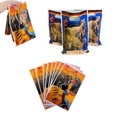 Imagem de OHLIGEI 40 peças de sacolas de presente de dinossauro para lembrancinhas de dinossauro, sacolas de plástico para doces e guloseimas com alças para aniversário, chá de bebê, decoração de presente de