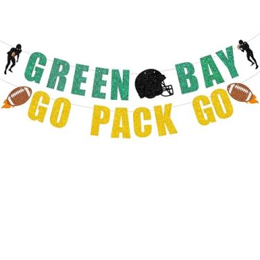 Imagem de Banner pré-amarrado Green Bay Go Pack Go - Decoração de festa Packers, festa do time de futebol, celebração do dia do jogo de futebol, decoração de festa, banner dourado e verde com glitter