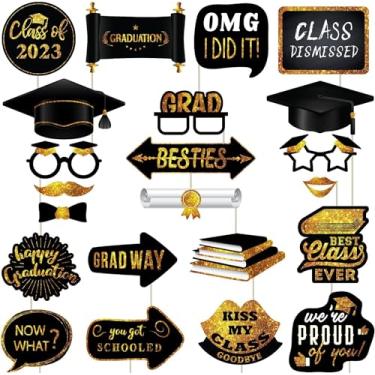 Imagem de Acessórios para cabine fotográfica de formatura – Acessórios e decorações para festa de formatura 2020 – Adereços para fotos grandes e duráveis, preto e dourado (sem purpurina) – 22 unidades