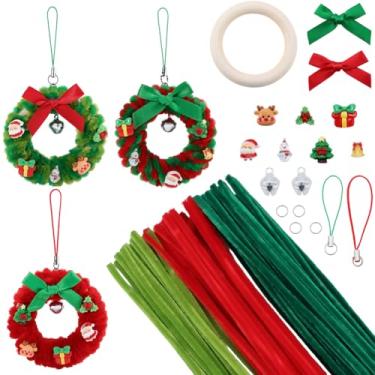 Imagem de SUNNYCLUE 154 peças de limpador de cachimbo de Natal, kit de artesanato com tutorial em vídeo, hastes de chenille, vermelho, verde, sino, Papai Noel, árvore de Natal, cabochão, mini grinalda
