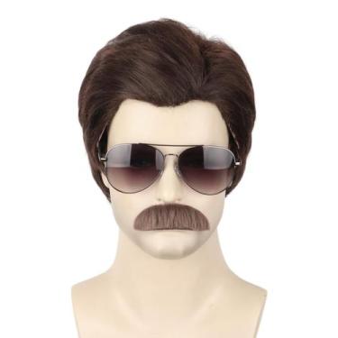 Imagem de Conjunto de fantasias Topcosplay, peruca curta masculina marrom escura