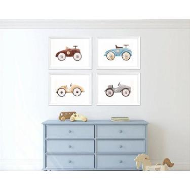 Imagem de Quadro Infantil Menino Carros Antigos - Kit com 4 Quadros Decorativos 