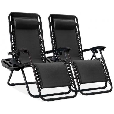 Imagem de Conjunto de 2 Cadeiras Reclináveis de Aço com Tecido de Malha Ajustável e Sistema de Gravidade Zero,Best Choice Products