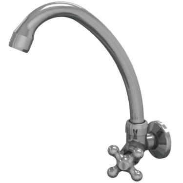 Imagem de Torneira Cozinha Parede Bica Alta Móvel Porto Belo Luxo 1/4” De Volta Com Bitola De 1/2" - 3/4" Cromado Durín