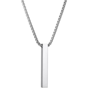 Imagem de Colar Masculino de Aço 316L Prateado 60cm Pingente Minimalista Estilo Contemporâneo Polido Design Moderno