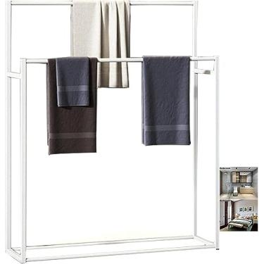 Imagem de Toalheiro, toalheiro, suporte de toalha de metal de 2 camadas, adequado para sala de estudo, quarto, cozinhas, espaço de armazenamento para toalhas e roupas/branco/60 * 22 * 100 cm