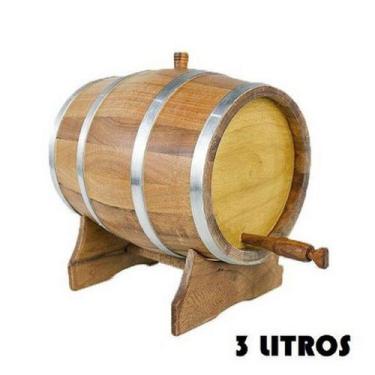 Imagem de Barril de Madeira Jequitibá Natural com Aro Inox - 3 Litros